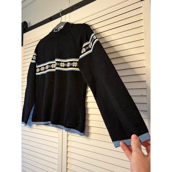 Dale of Norway Black Blue Snowflake 1/4 Zip Long Sleeve Pullover Sweater Sz M - Picture 3 of 9